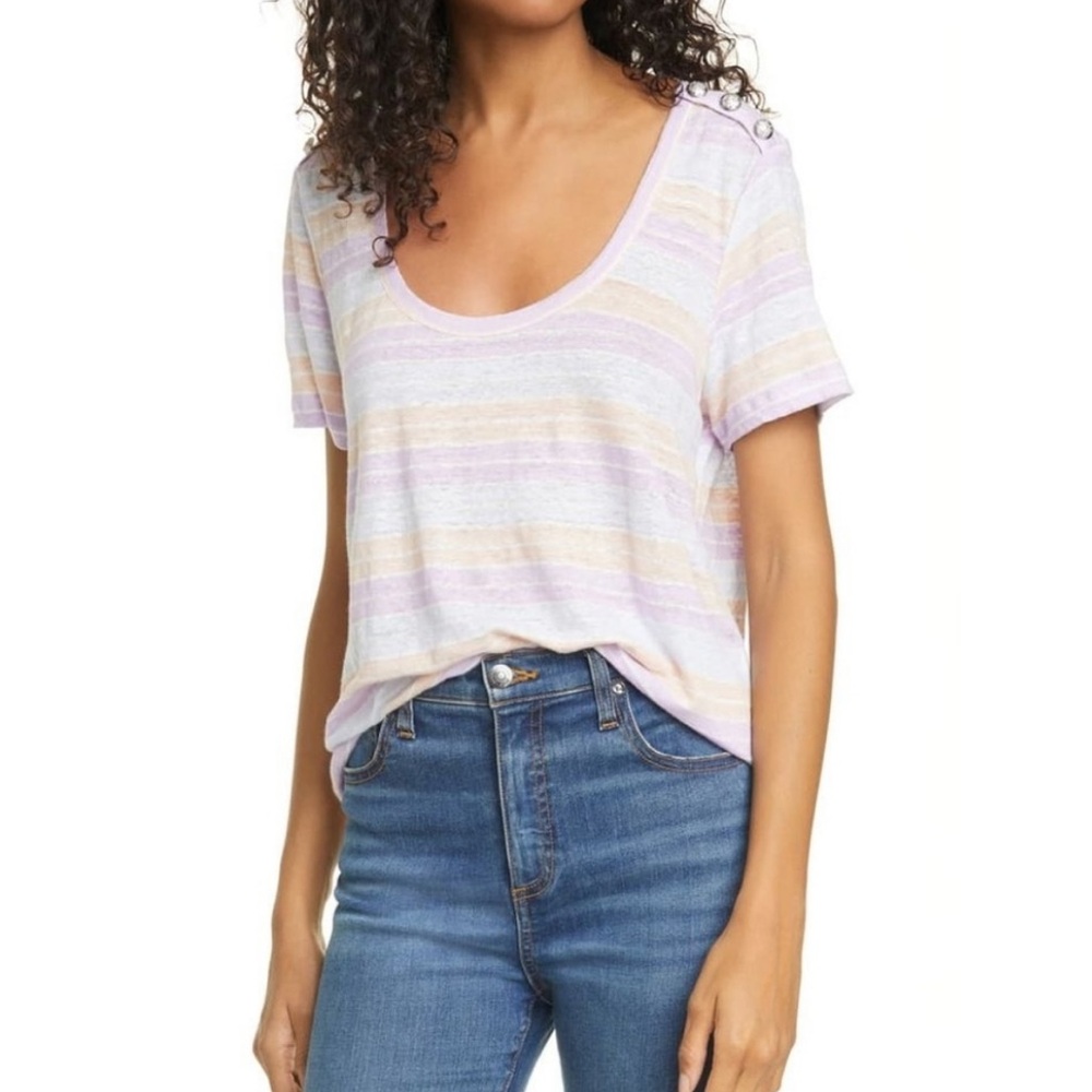 NWT Veronica Beard “Benji” Pastel Striped Linen T-shirt